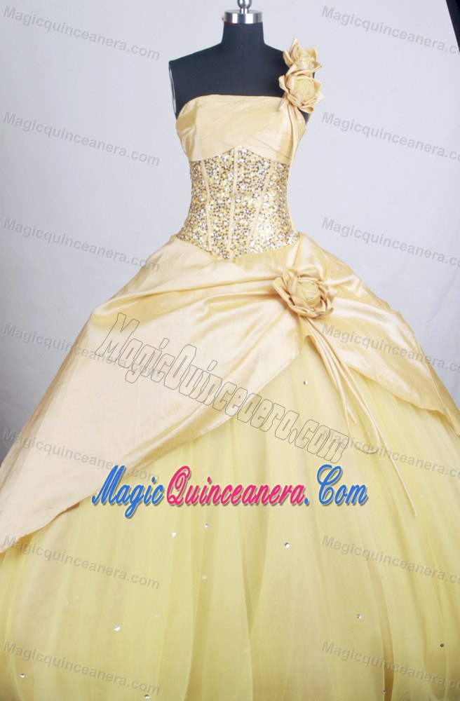 Hand Flower Decorate One-shoulder Quinceanera Gown in Georgia
