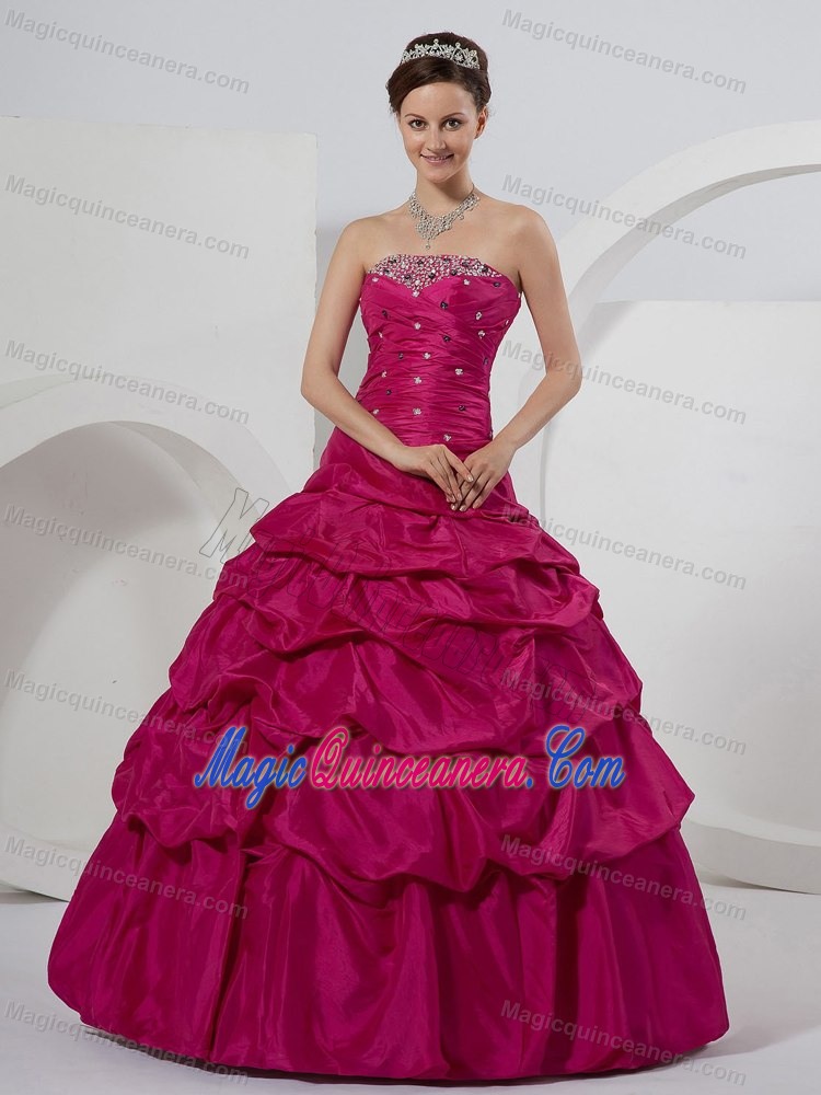 Ruched Fuchsia Ball Gown Sweet Sixteen Dresses with Beading Pick ups