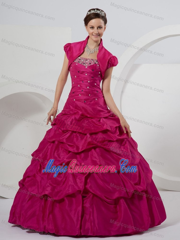 Ruched Fuchsia Ball Gown Sweet Sixteen Dresses with Beading Pick ups