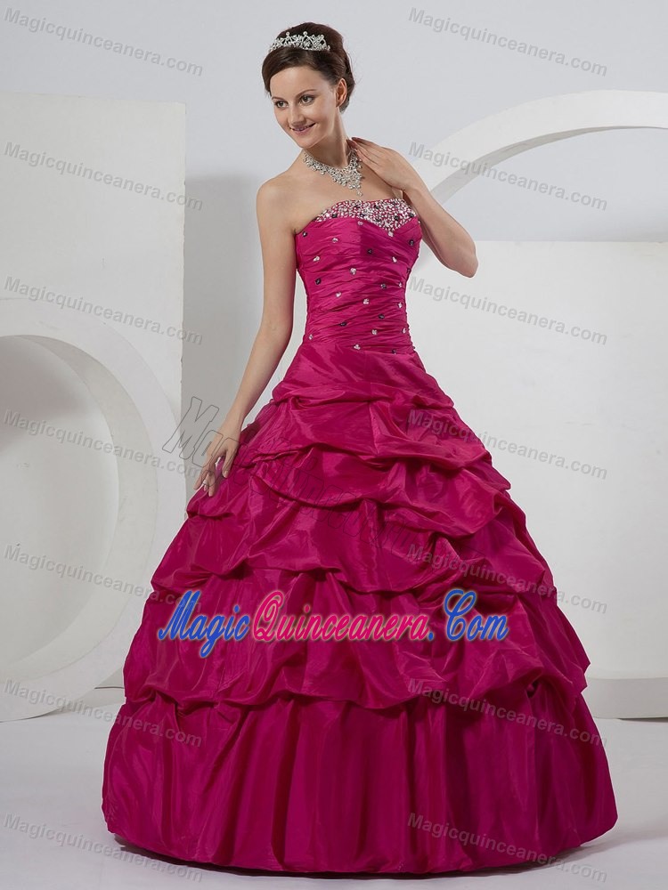 Ruched Fuchsia Ball Gown Sweet Sixteen Dresses with Beading Pick ups