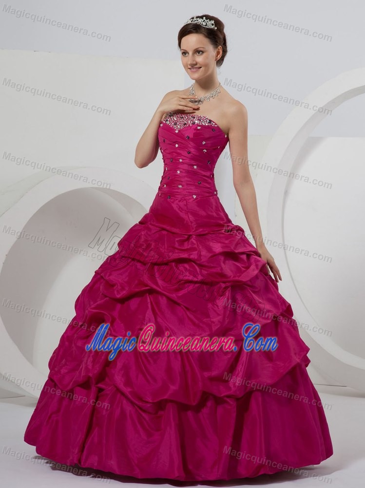 Ruched Fuchsia Ball Gown Sweet Sixteen Dresses with Beading Pick ups