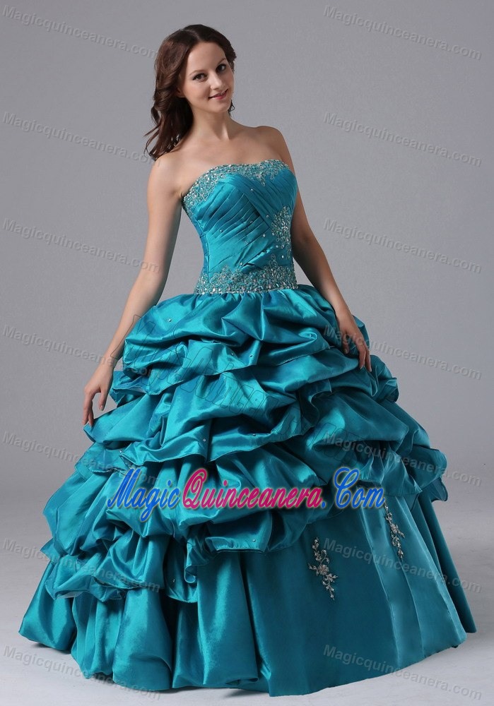 Nezahualcoyotl Mexico Appliqued Teal Sweet Sixteen Dresses 2013