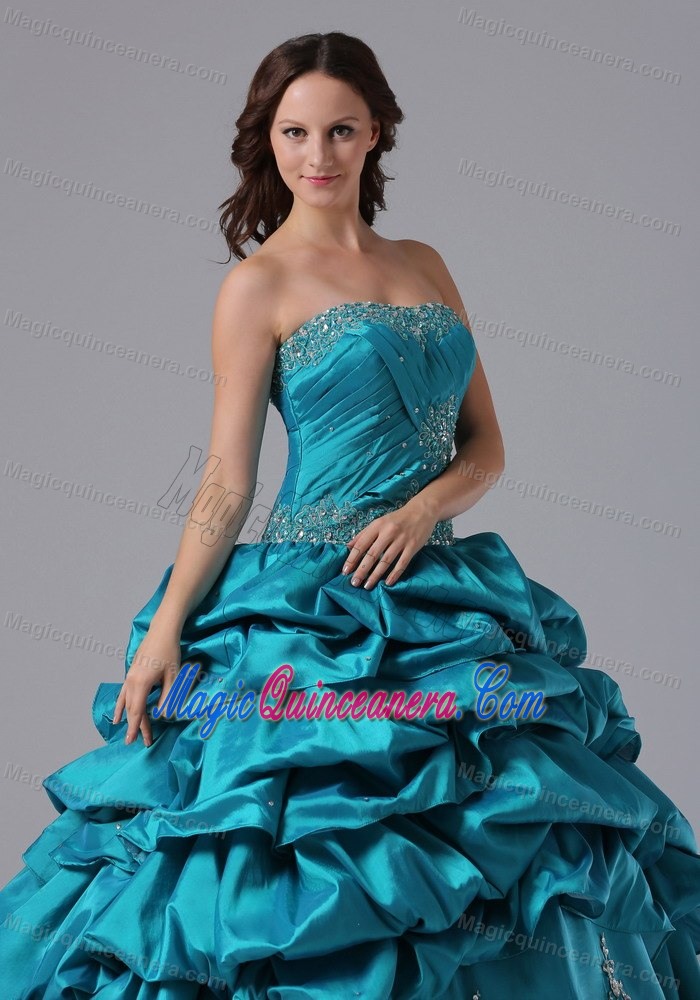 Nezahualcoyotl Mexico Appliqued Teal Sweet Sixteen Dresses 2013