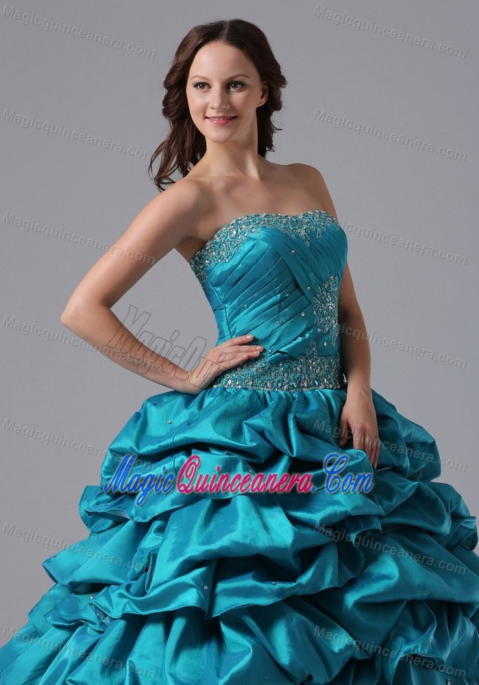 Nezahualcoyotl Mexico Appliqued Teal Sweet Sixteen Dresses 2013