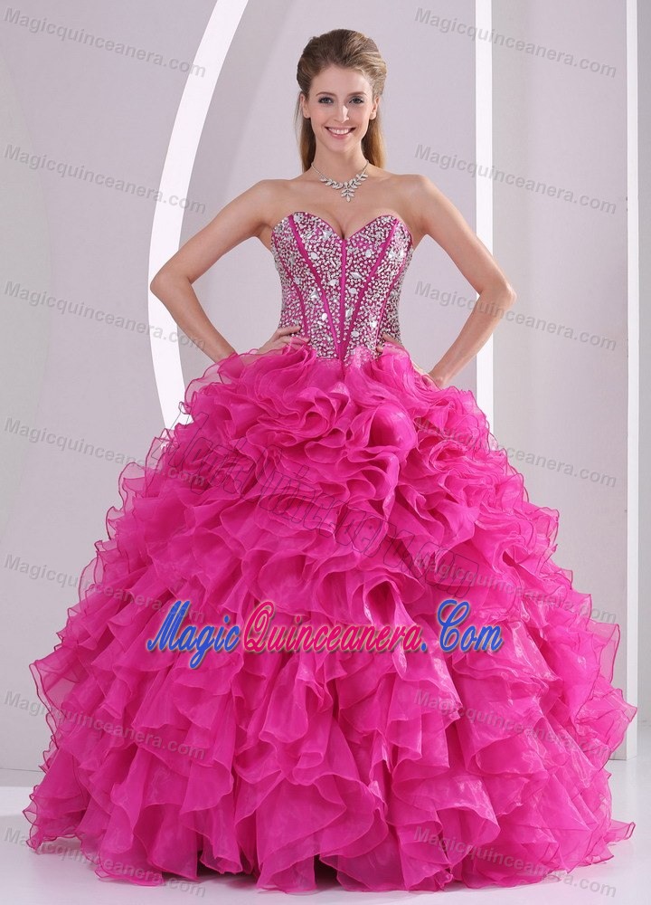 Beaded Bodice Sweetheart Sweet Sixteen Dresses in Hot Pink 2015