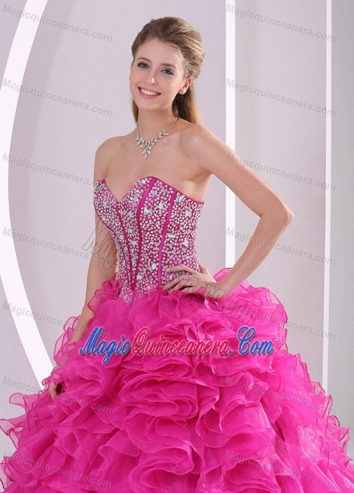 Beaded Bodice Sweetheart Sweet Sixteen Dresses in Hot Pink 2015