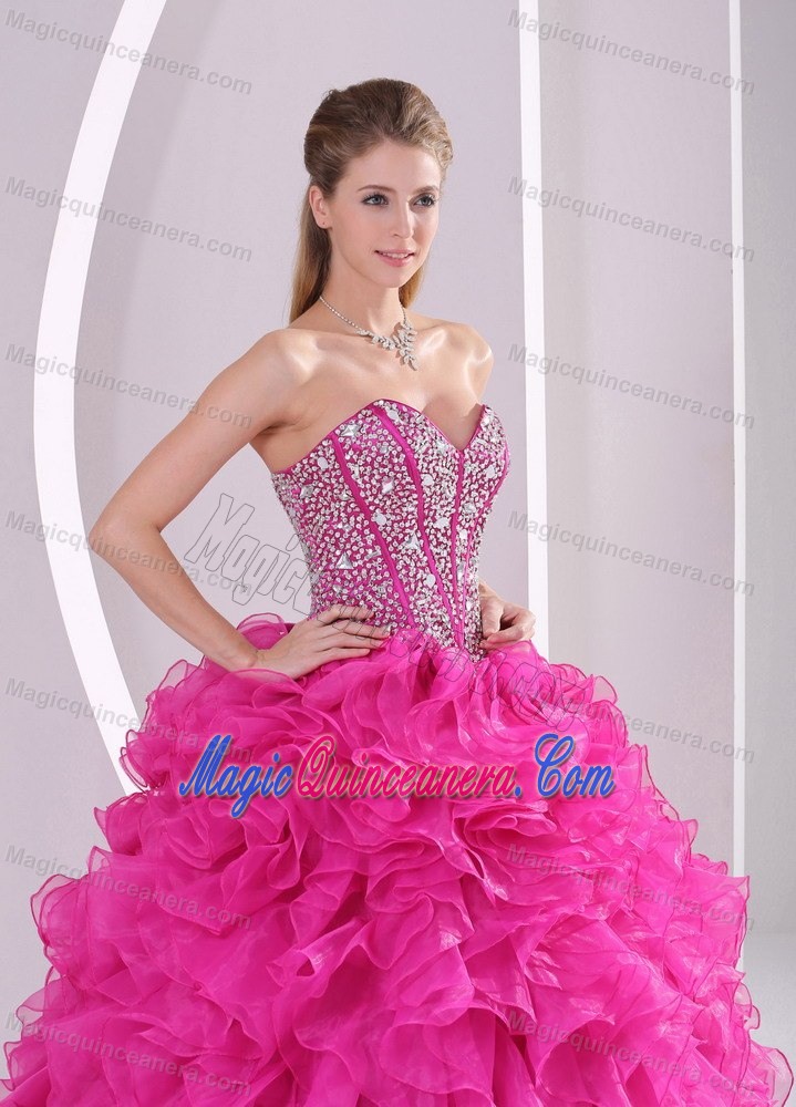 Beaded Bodice Sweetheart Sweet Sixteen Dresses in Hot Pink 2015