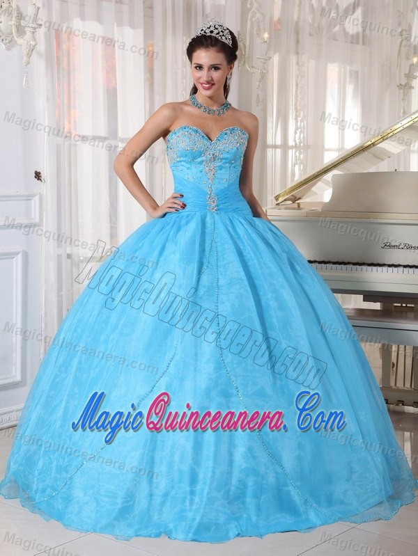 Beaded Bodice Sweetheart Organza Sweet 15 Dresses in Baby Blue