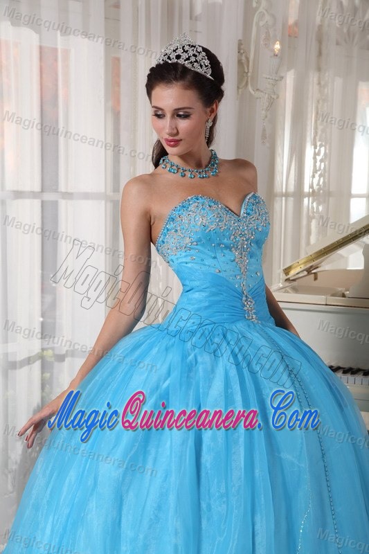 Beaded Bodice Sweetheart Organza Sweet 15 Dresses in Baby Blue