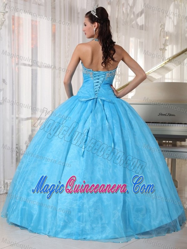 Beaded Bodice Sweetheart Organza Sweet 15 Dresses in Baby Blue