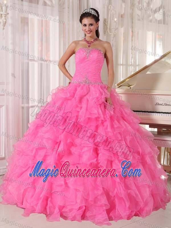 Beading and Ruffles Accent Sweet 15 Dresses in Hot Pink on Sale
