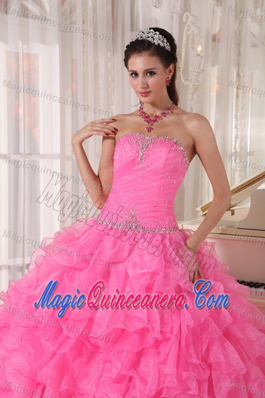 Beading and Ruffles Accent Sweet 15 Dresses in Hot Pink on Sale