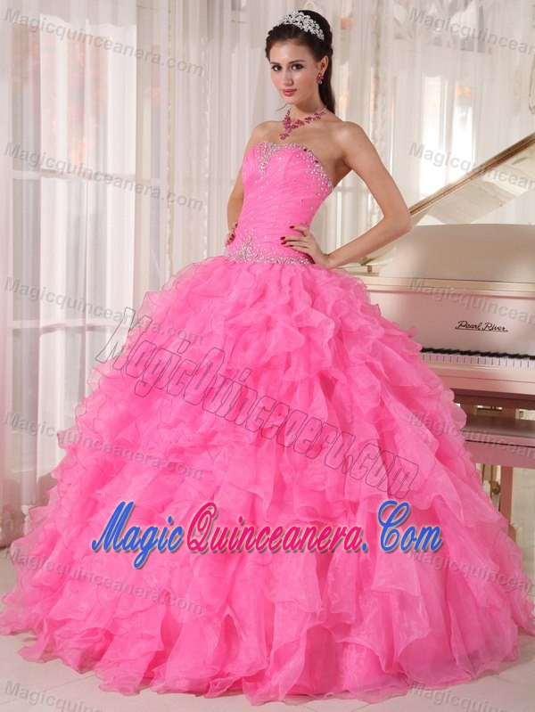 Beading and Ruffles Accent Sweet 15 Dresses in Hot Pink on Sale