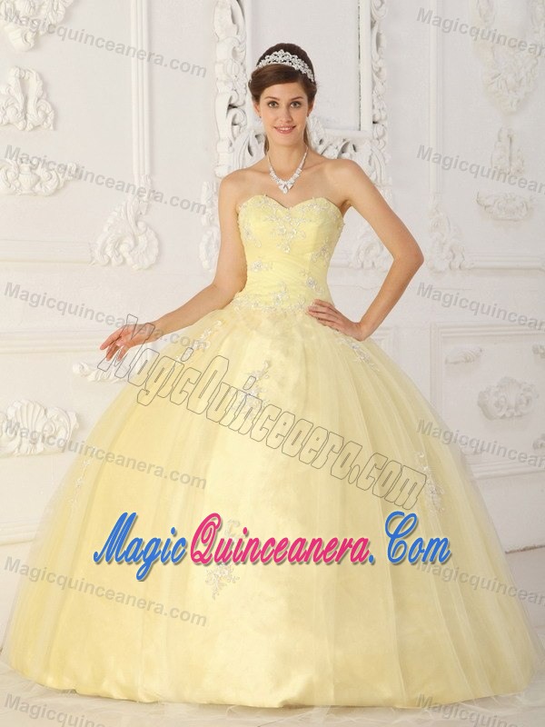 Appliqued Sweetheart Organza Sweet 15 Dresses in Light Yellow