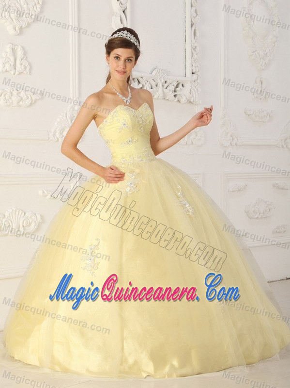 Appliqued Sweetheart Organza Sweet 15 Dresses in Light Yellow