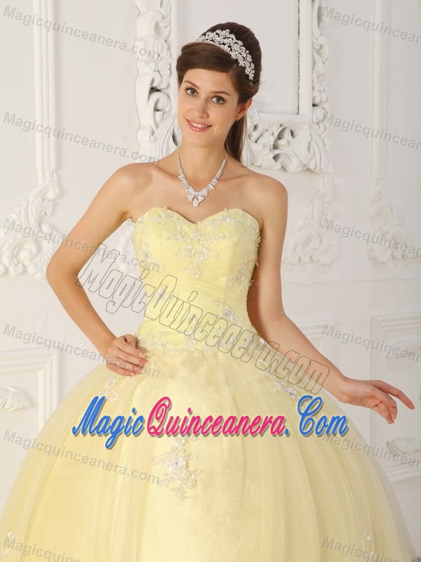 Appliqued Sweetheart Organza Sweet 15 Dresses in Light Yellow