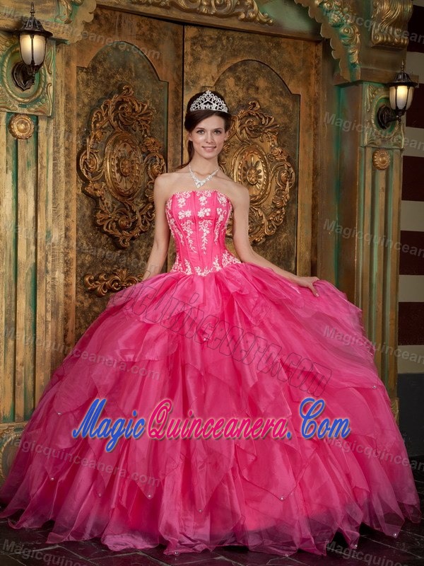 Zapopan Mexico Appliques and Ruffles Sweet 15 Dresses in Hot Pink