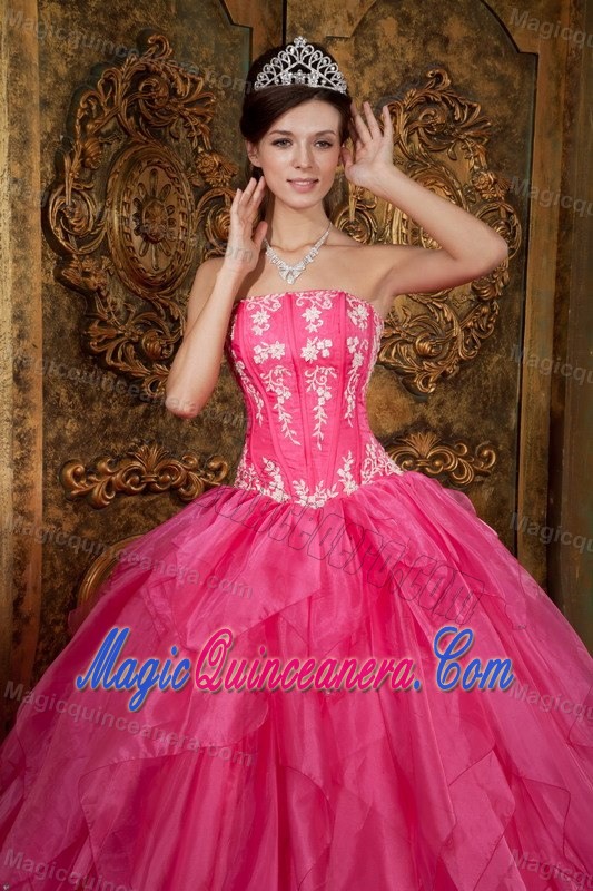 Zapopan Mexico Appliques and Ruffles Sweet 15 Dresses in Hot Pink