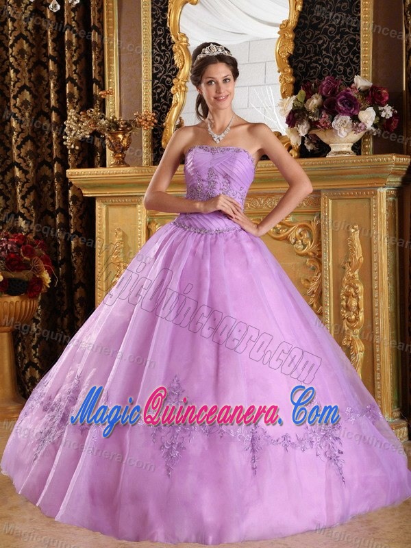 Appliques Accent Floor Length Lavender Quinceanera Dress Organza