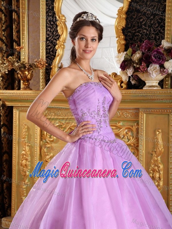 Appliques Accent Floor Length Lavender Quinceanera Dress Organza