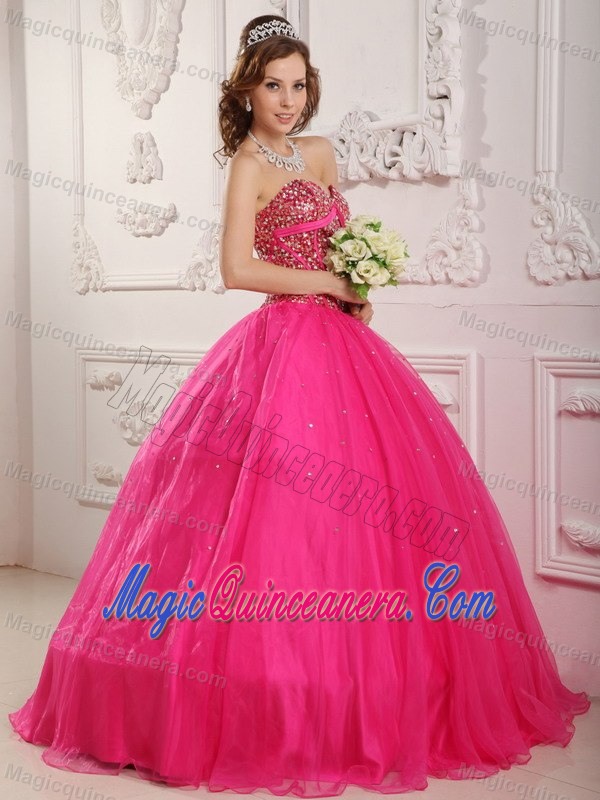 Ciudad Juarez Mexico Beaded Hot Pink Quinceanera Gowns Sweetheart