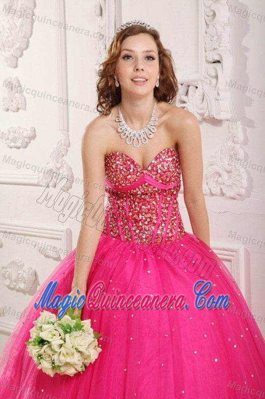 Ciudad Juarez Mexico Beaded Hot Pink Quinceanera Gowns Sweetheart
