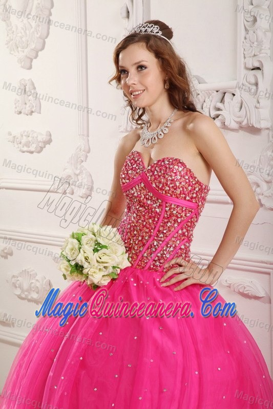 Ciudad Juarez Mexico Beaded Hot Pink Quinceanera Gowns Sweetheart
