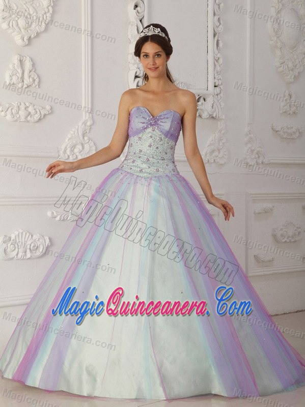 2013 Colorful Tulle Sweetheart Quinceanera Gown Dress with Beading