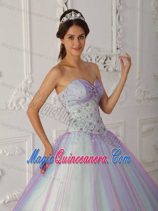 2013 Colorful Tulle Sweetheart Quinceanera Gown Dress with Beading