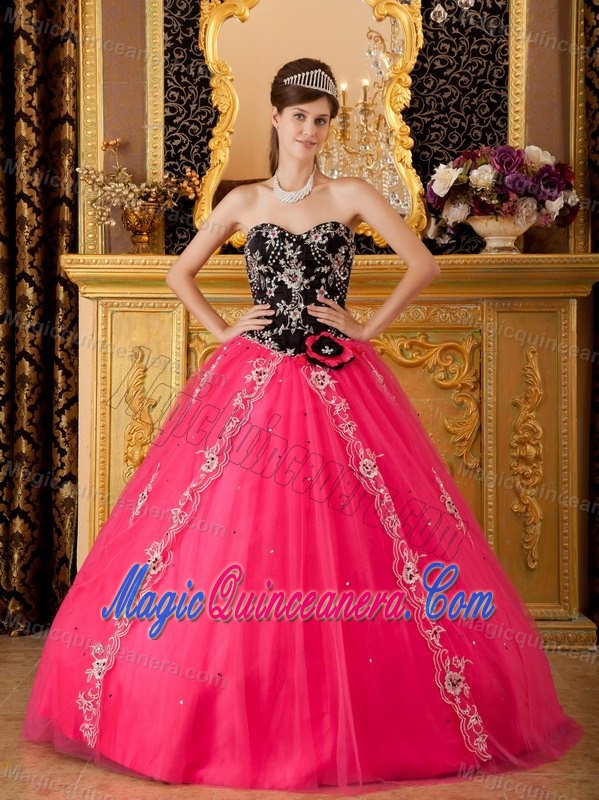 Appliques Accent Quinceanera Gown Dresses in Black and Hot Pink