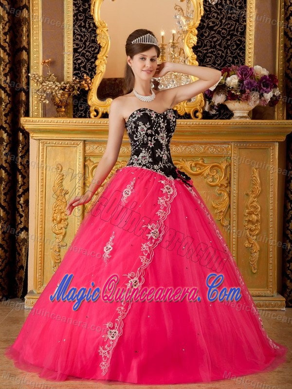 Appliques Accent Quinceanera Gown Dresses in Black and Hot Pink