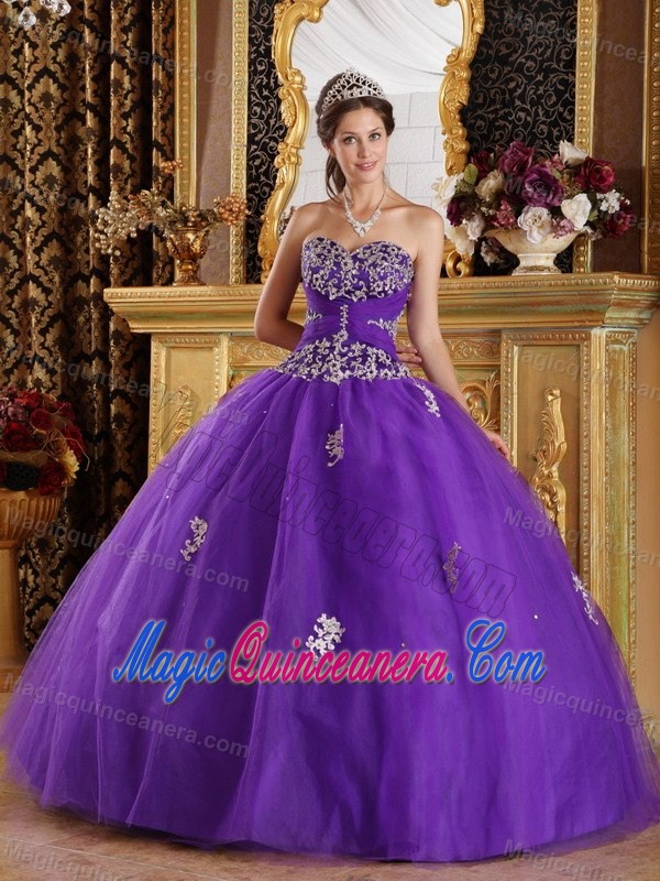 Guadalajara Mexico Appliqued Purple Tulle Quinceanera Gown Dress