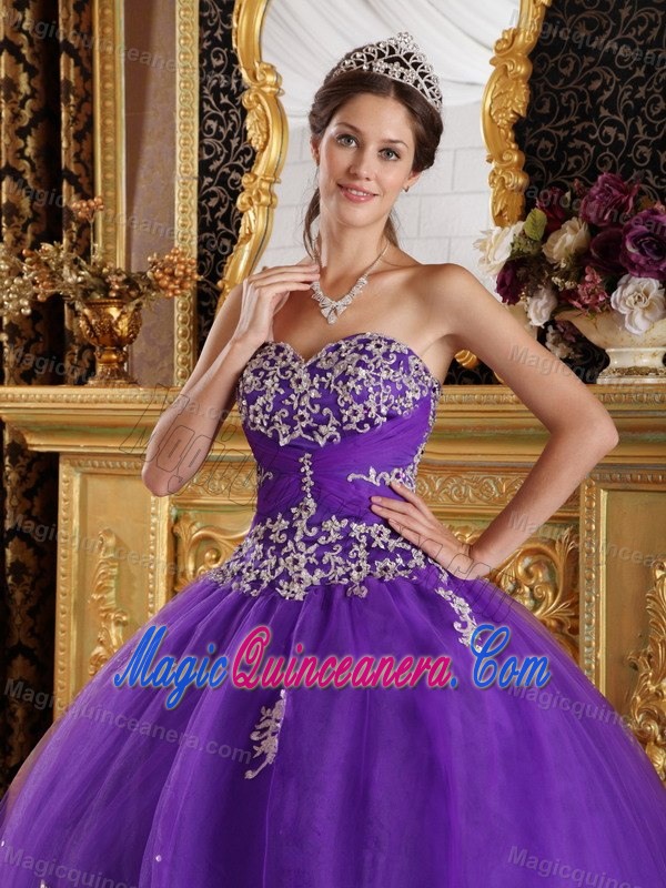 Guadalajara Mexico Appliqued Purple Tulle Quinceanera Gown Dress