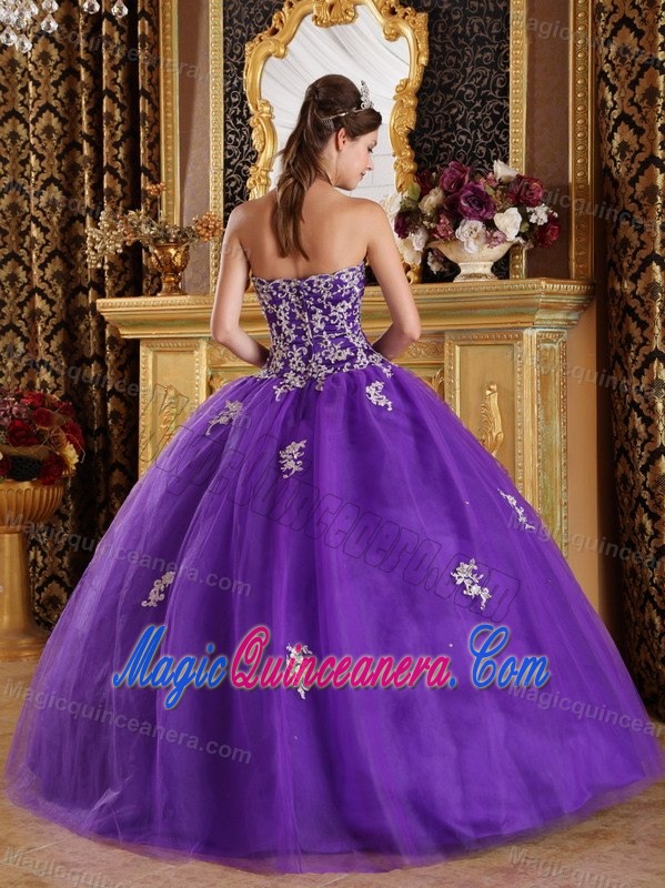 Guadalajara Mexico Appliqued Purple Tulle Quinceanera Gown Dress