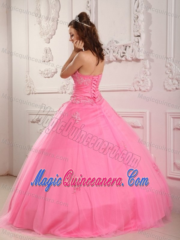 Rose Pink Tulle Sweetheart Quinceanera Dresses with Appliques 2013
