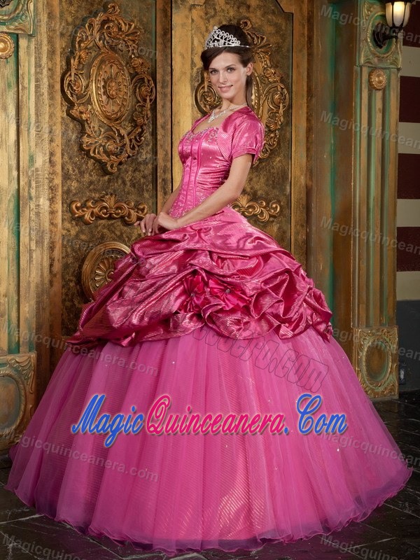 Appliques and Pick ups Accent Quinceanera Dresses in Hot Pink 2013