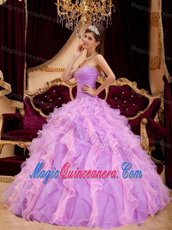 Ruched Lavender Quinceanera Dresses with Beading and Puffy Ruffles