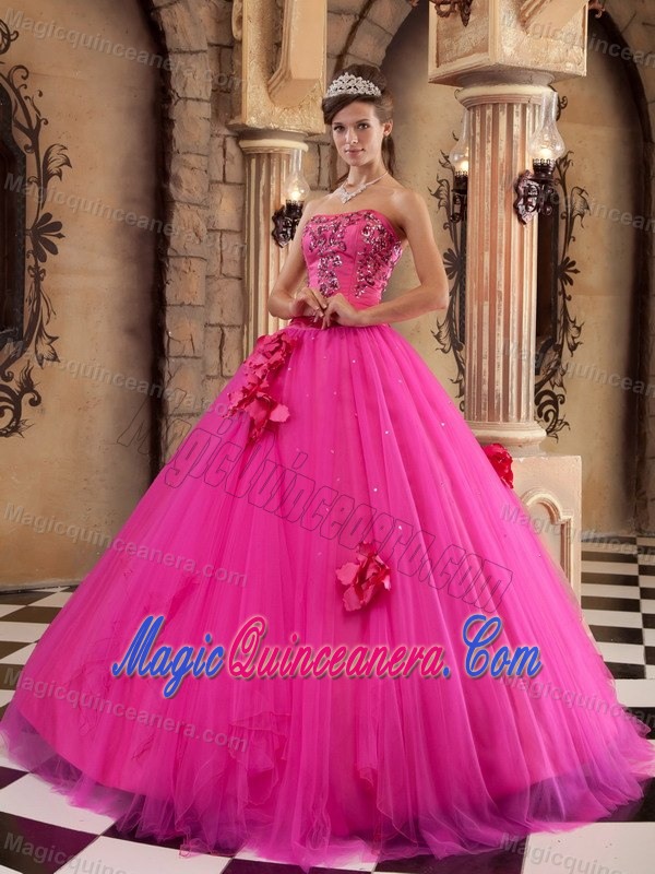 Flowers and Beading Accent Quinceanera Dresses in Hot Pink 2013