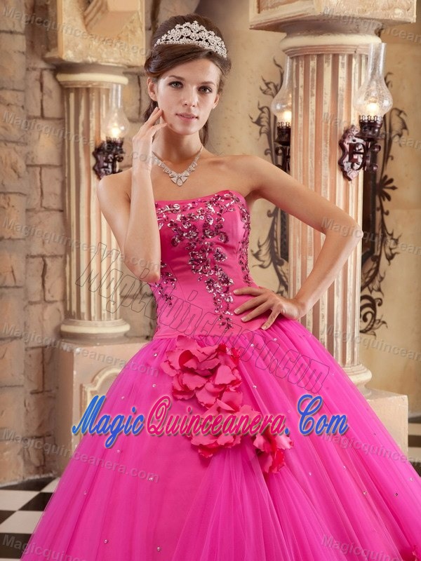 Flowers and Beading Accent Quinceanera Dresses in Hot Pink 2013