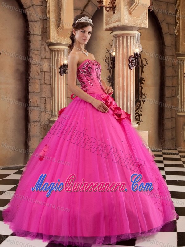 Flowers and Beading Accent Quinceanera Dresses in Hot Pink 2013