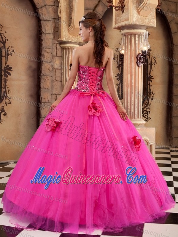 Flowers and Beading Accent Quinceanera Dresses in Hot Pink 2013