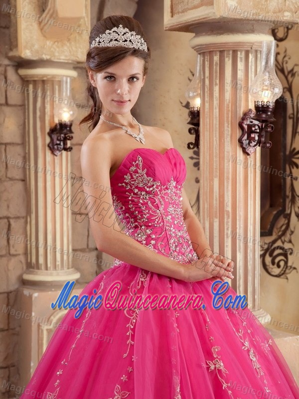Hot Pink Strapless Beaded Organza Sweet 15 Dresses in Farnborough