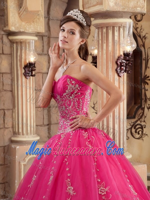 Hot Pink Strapless Beaded Organza Sweet 15 Dresses in Farnborough