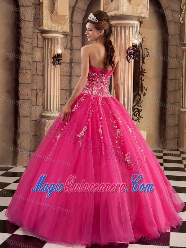 Hot Pink Strapless Beaded Organza Sweet 15 Dresses in Farnborough