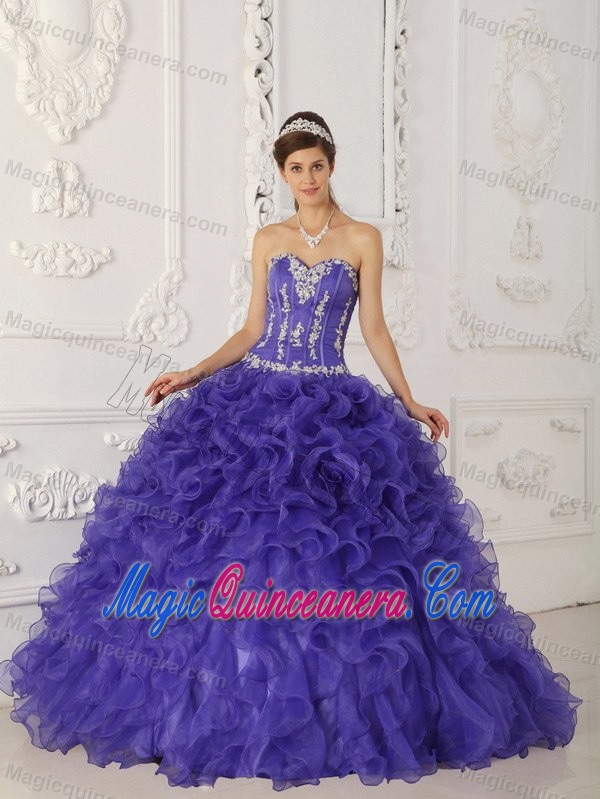 Purple Satin and Organza Quinces Dresses with Apliques in Belfast