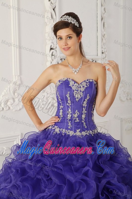 Purple Satin and Organza Quinces Dresses with Apliques in Belfast