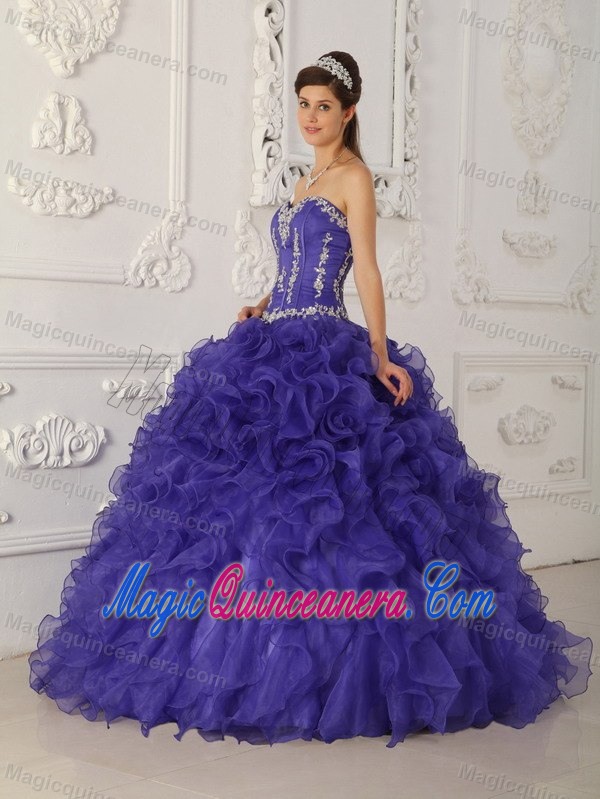 Purple Satin and Organza Quinces Dresses with Apliques in Belfast