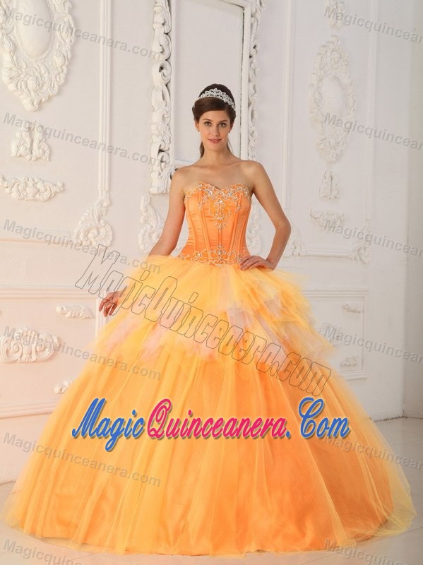 Orange Beaded Satin and Tulle Quinceanera Gown in Farnborough