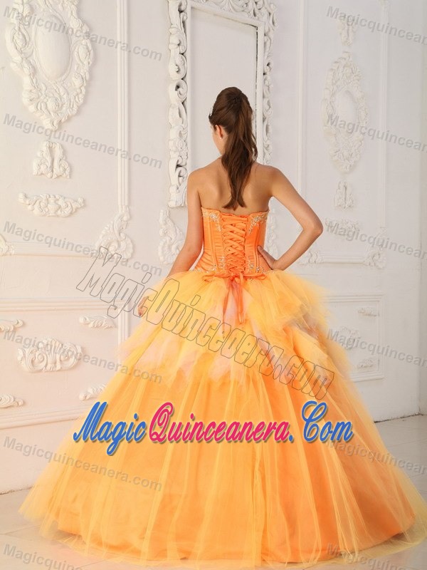 Orange Beaded Satin and Tulle Quinceanera Gown in Farnborough