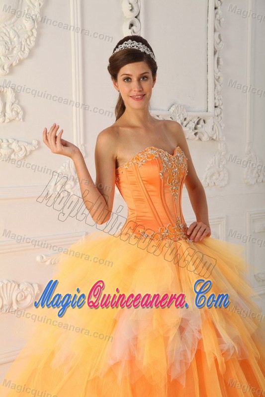 Orange Beaded Satin and Tulle Quinceanera Gown in Farnborough
